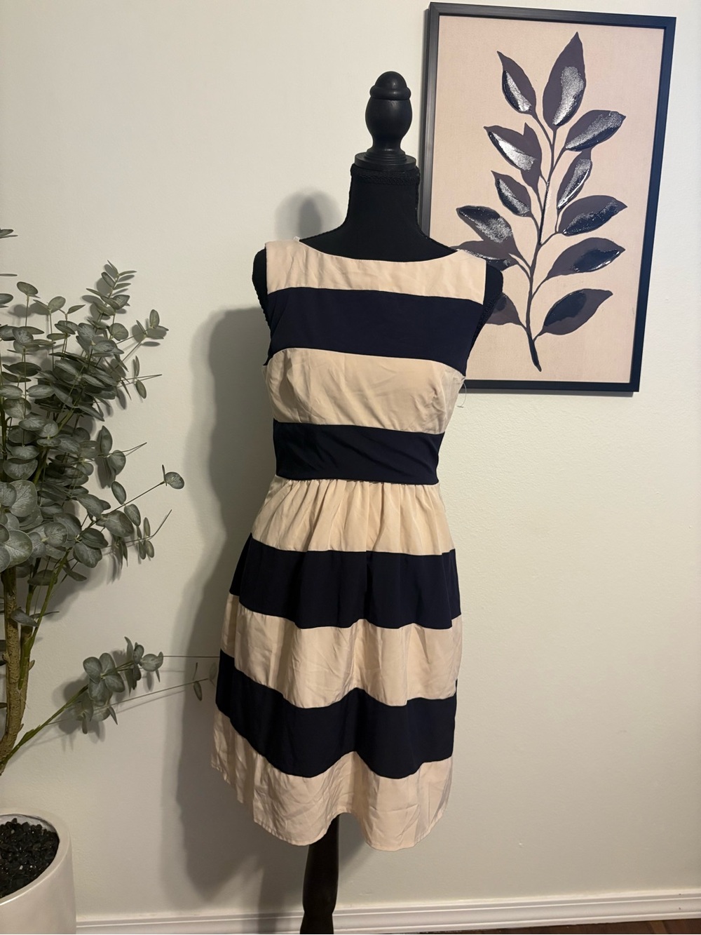 B Darlin Navy and Cream Striped Sleeveless Fit-and-Flare Dress